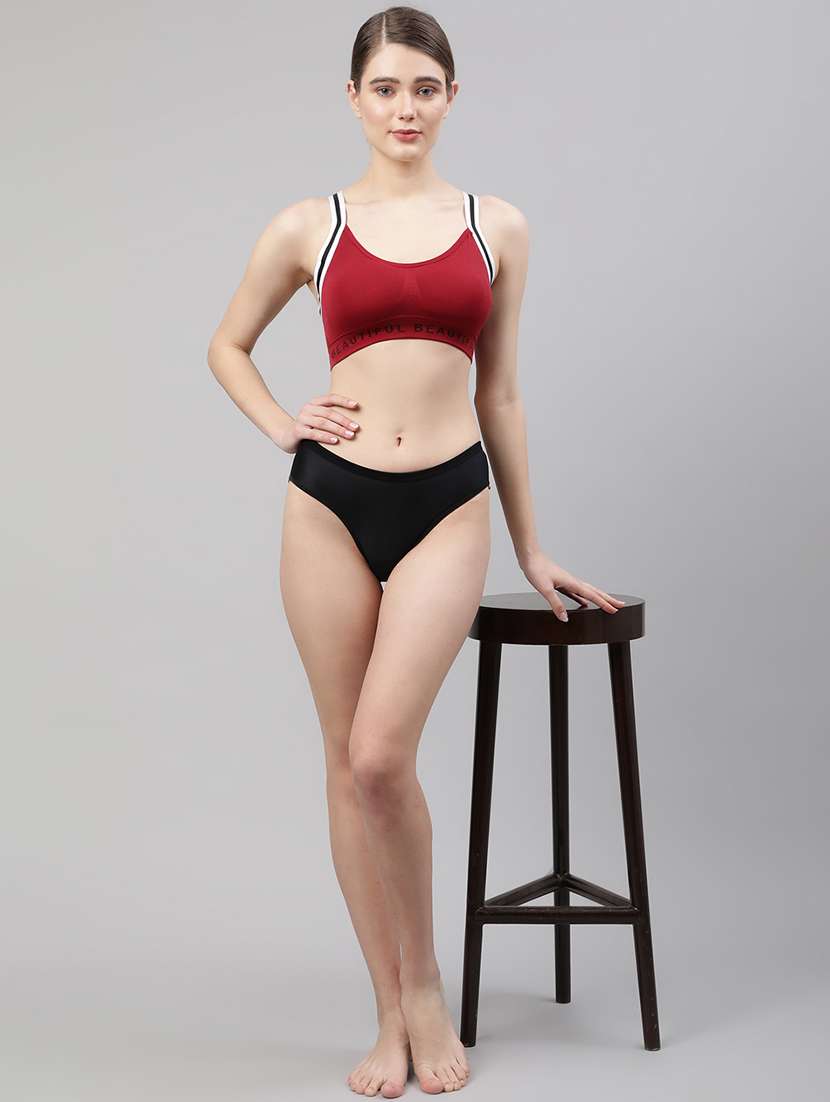maroon solid bras and panty set - 18302620 - Standard Image - 3