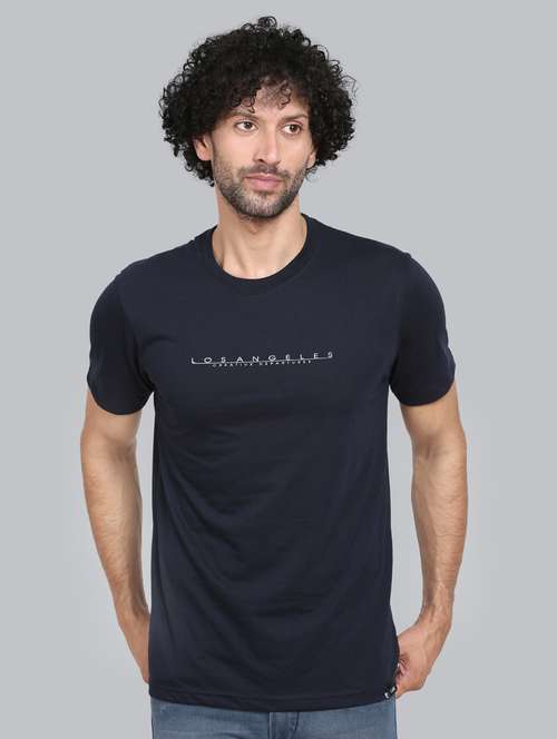 navy blue chest print t-shirt - 18302630 - Standard Image - 0