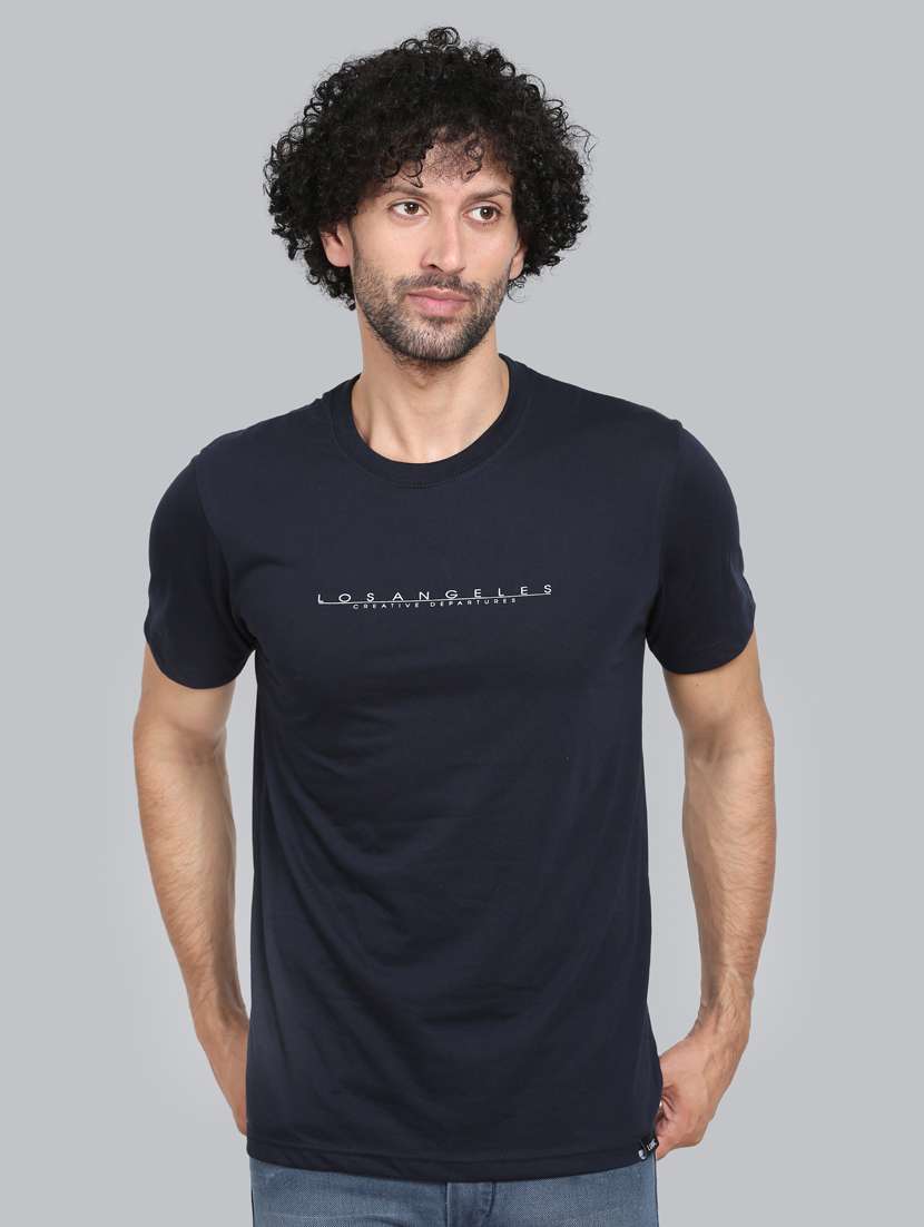 navy blue chest print t-shirt - 18302630 - Zoom Image - 0