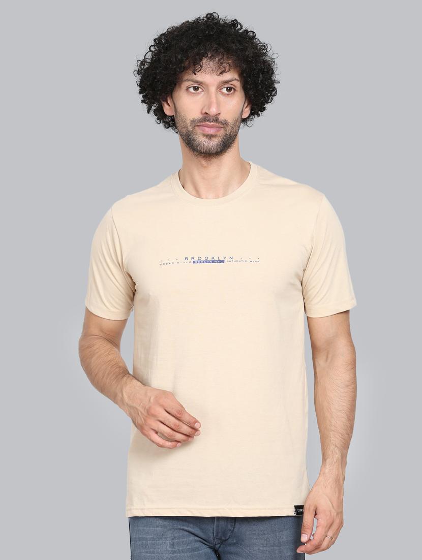 beige chest printed t-shirt - 18302636 - Zoom Image - 0