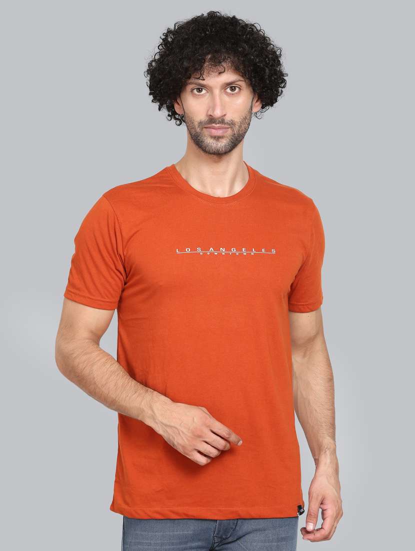 orange chest printed t-shirt