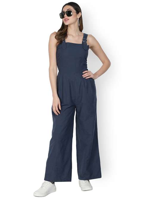 shoulder strap solid full leg jumpsuit - 18302718 - Standard Image - 0