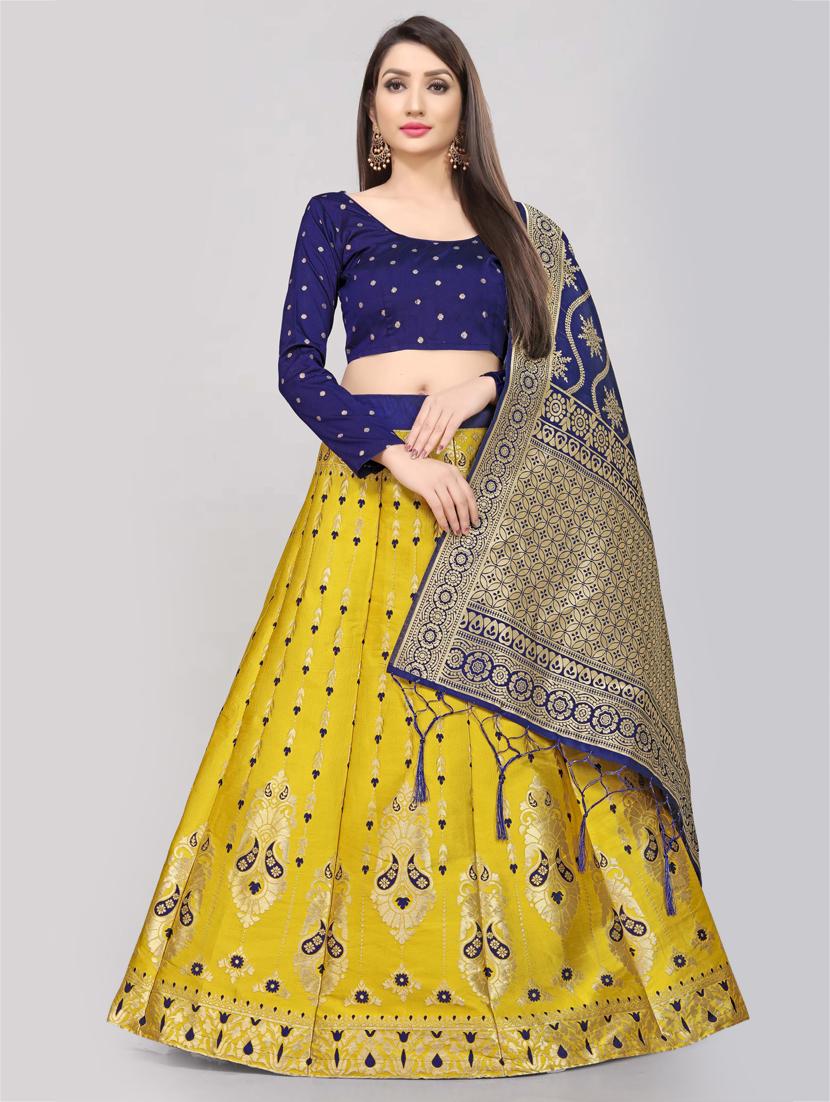 yellow banarasi flared lehenga - 18303017 - Zoom Image - 0
