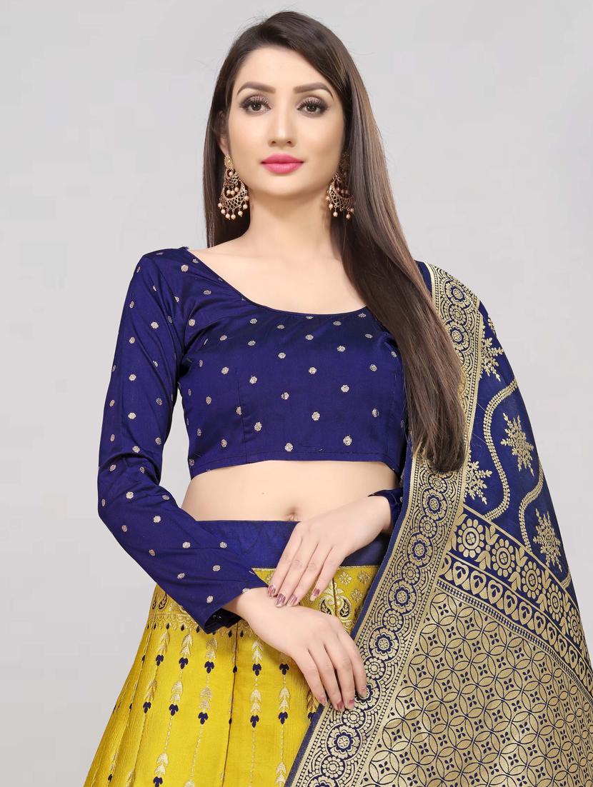yellow banarasi flared lehenga - 18303017 - Standard Image - 3