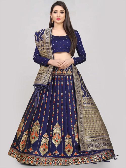 orange banarasi flared lehenga - 18303025 - Standard Image - 0