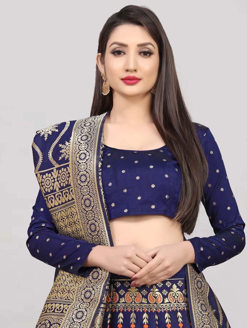 orange banarasi flared lehenga - 18303025 - Standard Image - 3