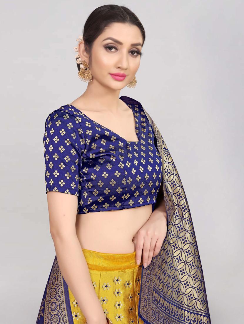 yellow banarasi flared lehenga - 18303036 - Standard Image - 3