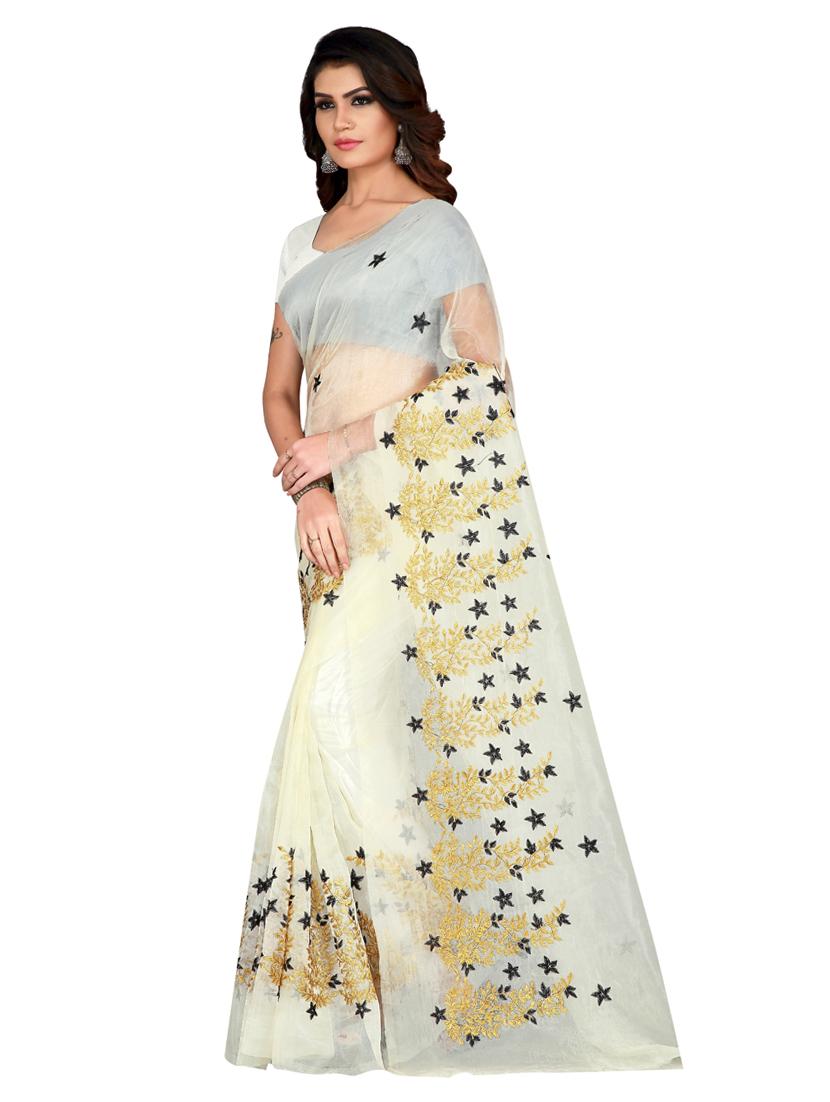 white embroidered saree - 18303484 -  Zoom Image - 0
