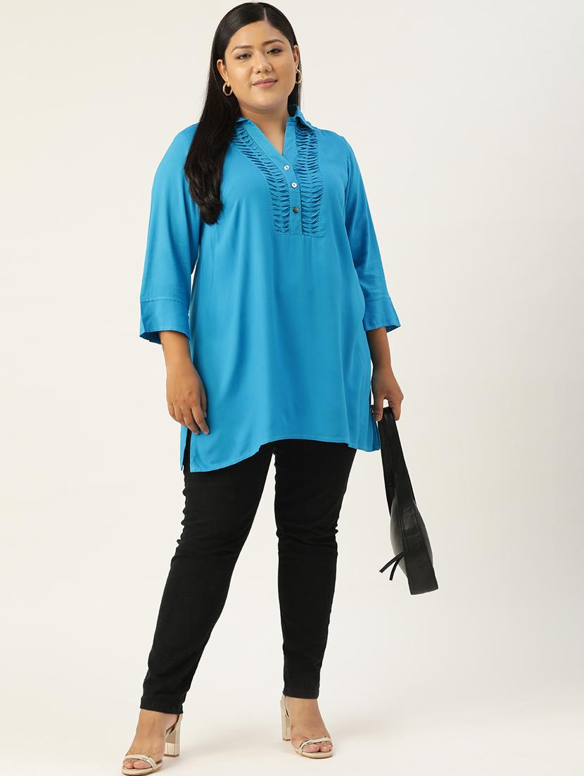 women three quarter sleeve straight kurti - 18303706 - Standard Image - 3