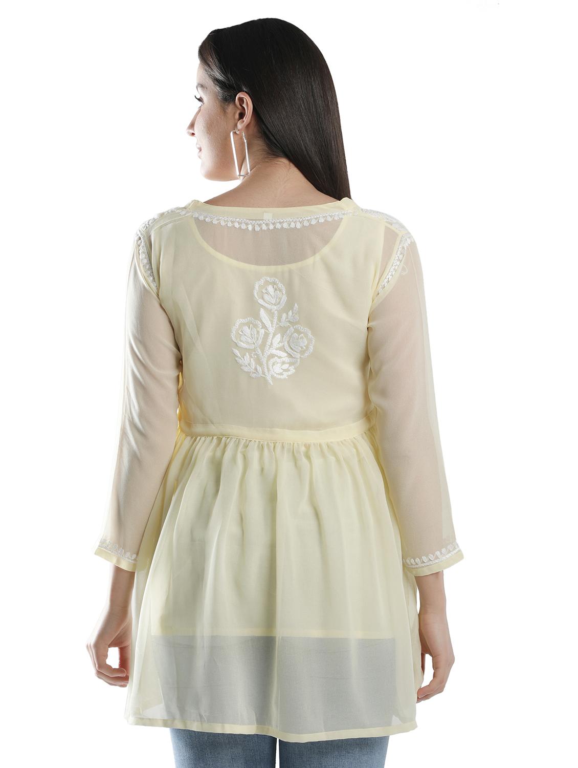yellow chikankari flared kurti - 18303780 - Standard Image - 3