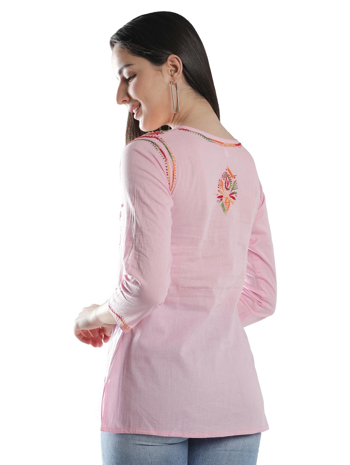 pink chikankari straight kurti - 18303792 - Standard Image - 3