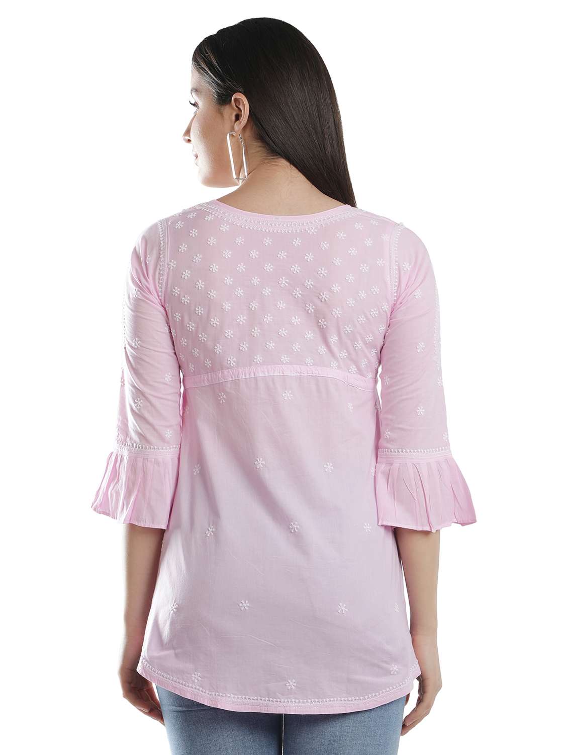 pink chikankari flared kurti - 18303794 -  Standard Image - 3
