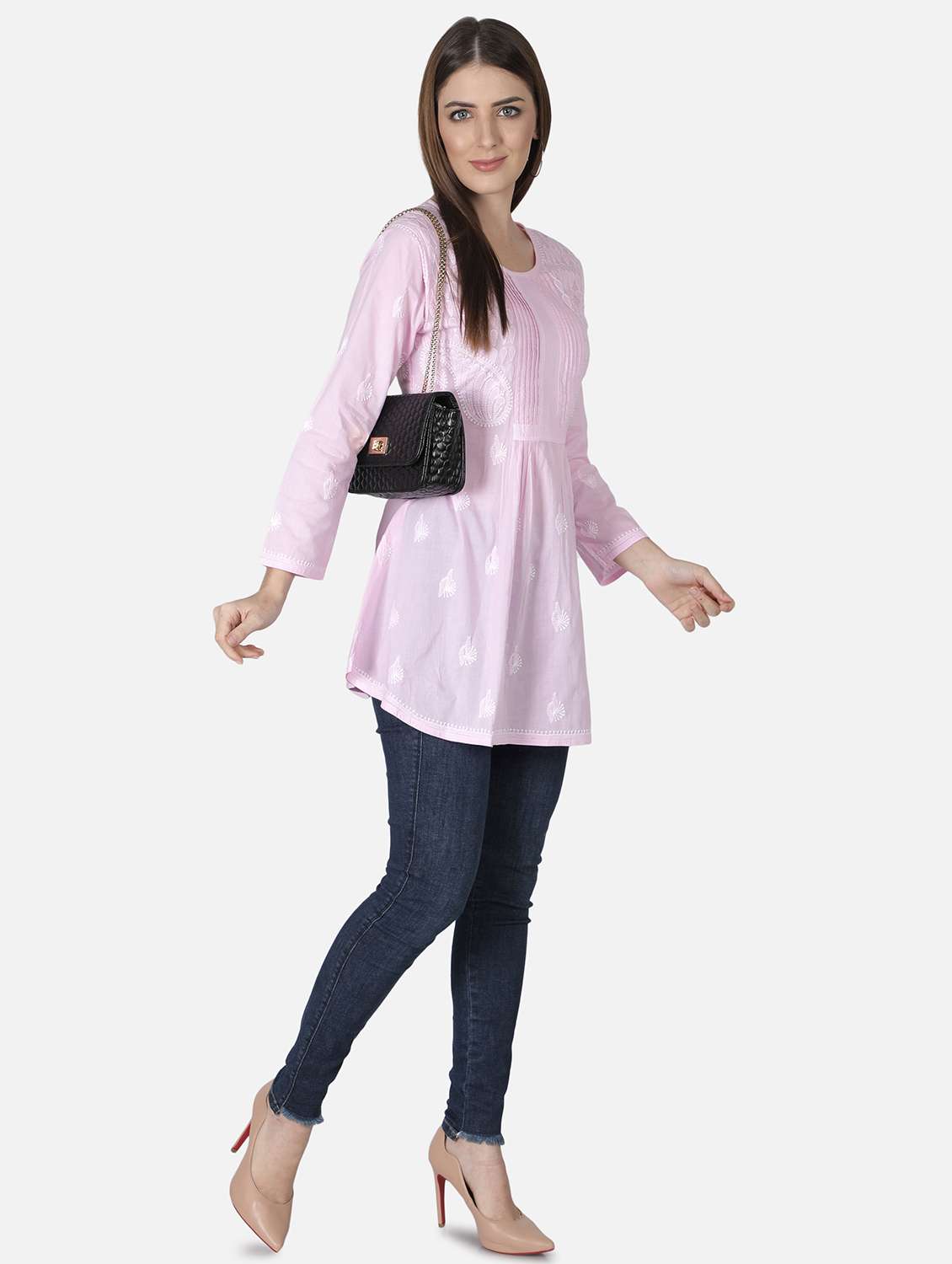 pink chikankari a-line kurti - 18303797 -  Standard Image - 5