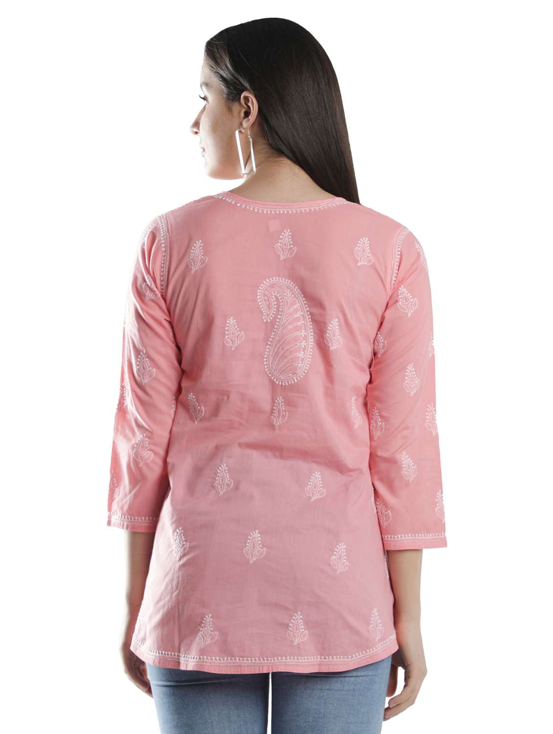 peach chikankari a-line kurti - 18303803 - Standard Image - 3