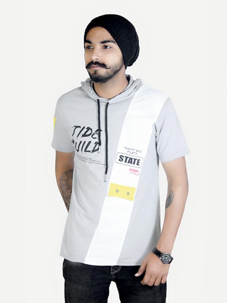 stylish grey color hooded t-shirt - 18304528 - Zoom Image - 0