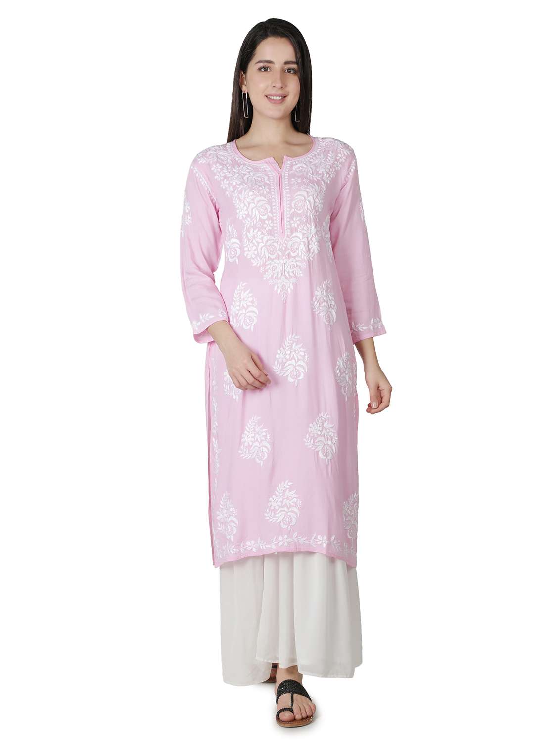 pink chikankari straight kurta