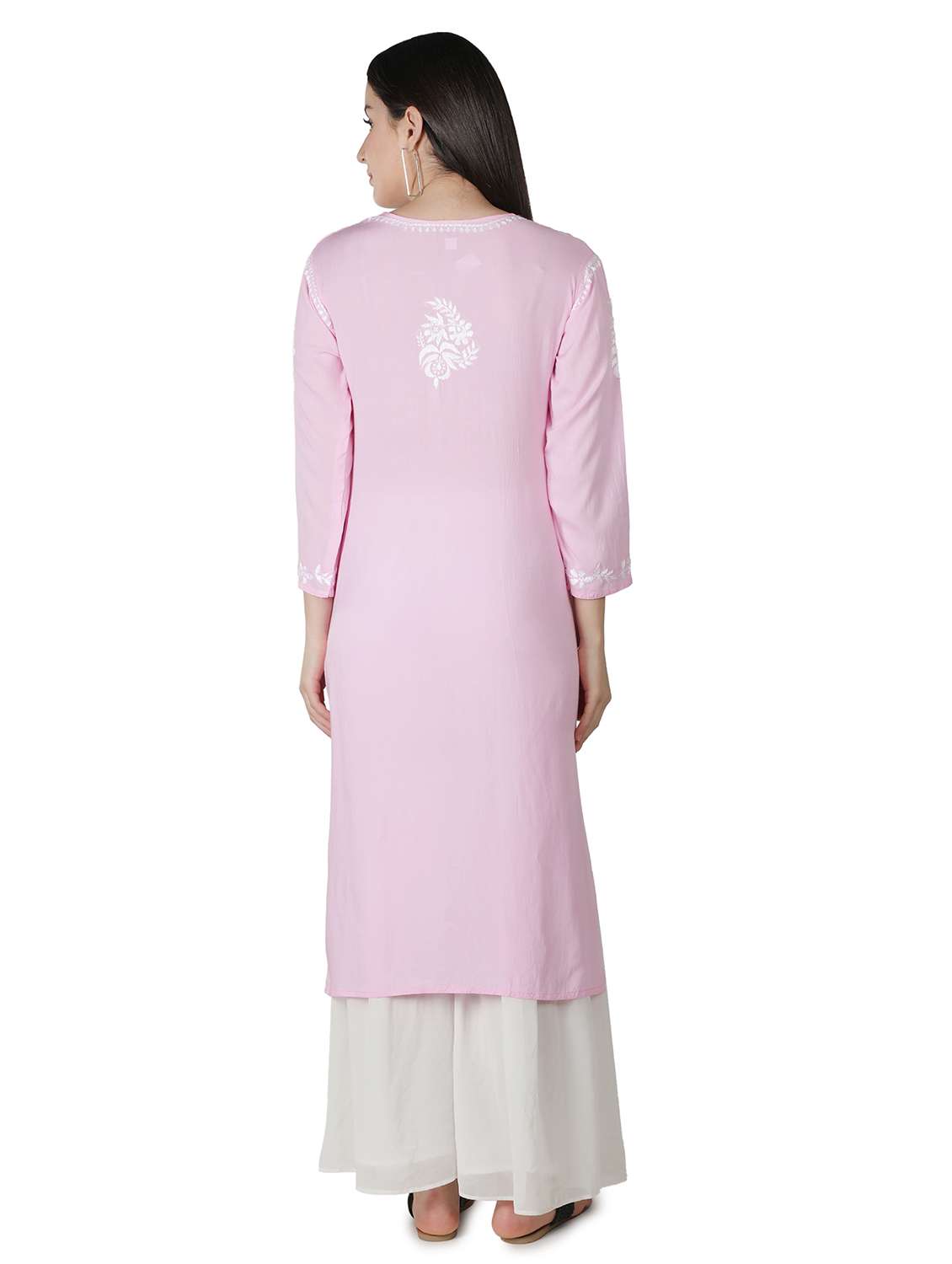 Pink Chikankari Straight Kurta - 18304821 -  Standard Image - 3