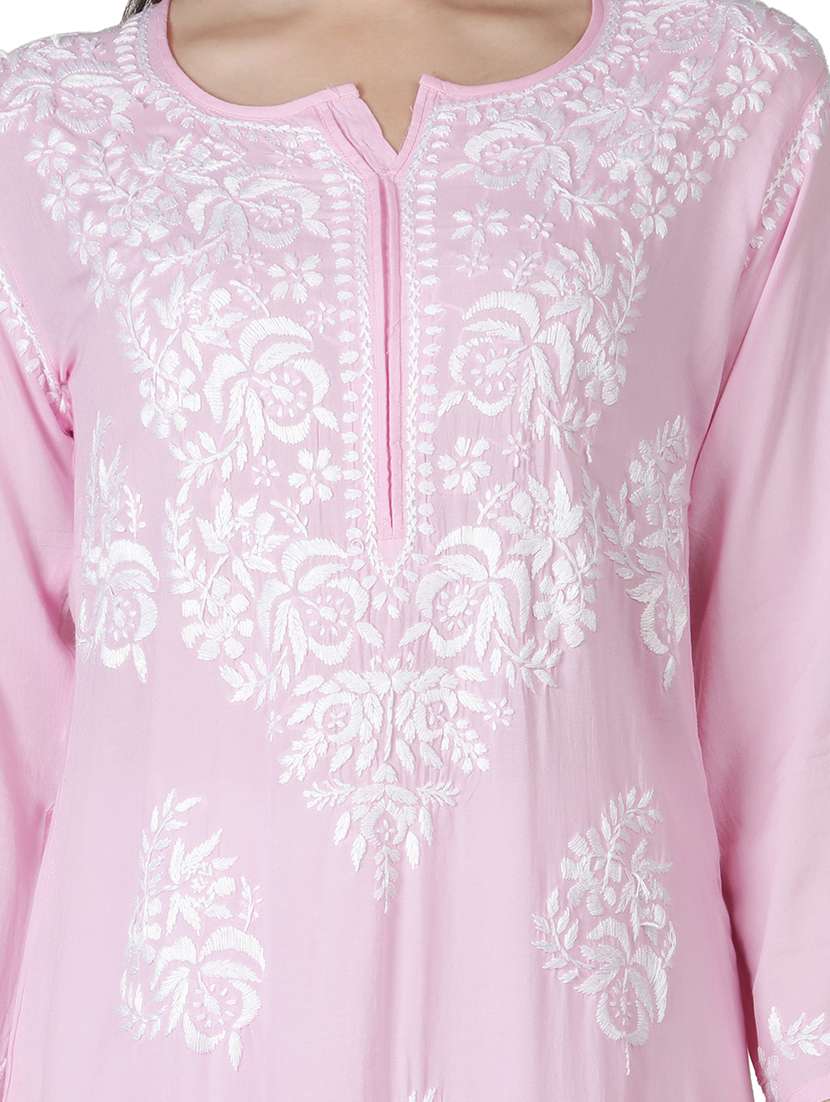 Pink Chikankari Straight Kurta - 18304821 -  Standard Image - 5