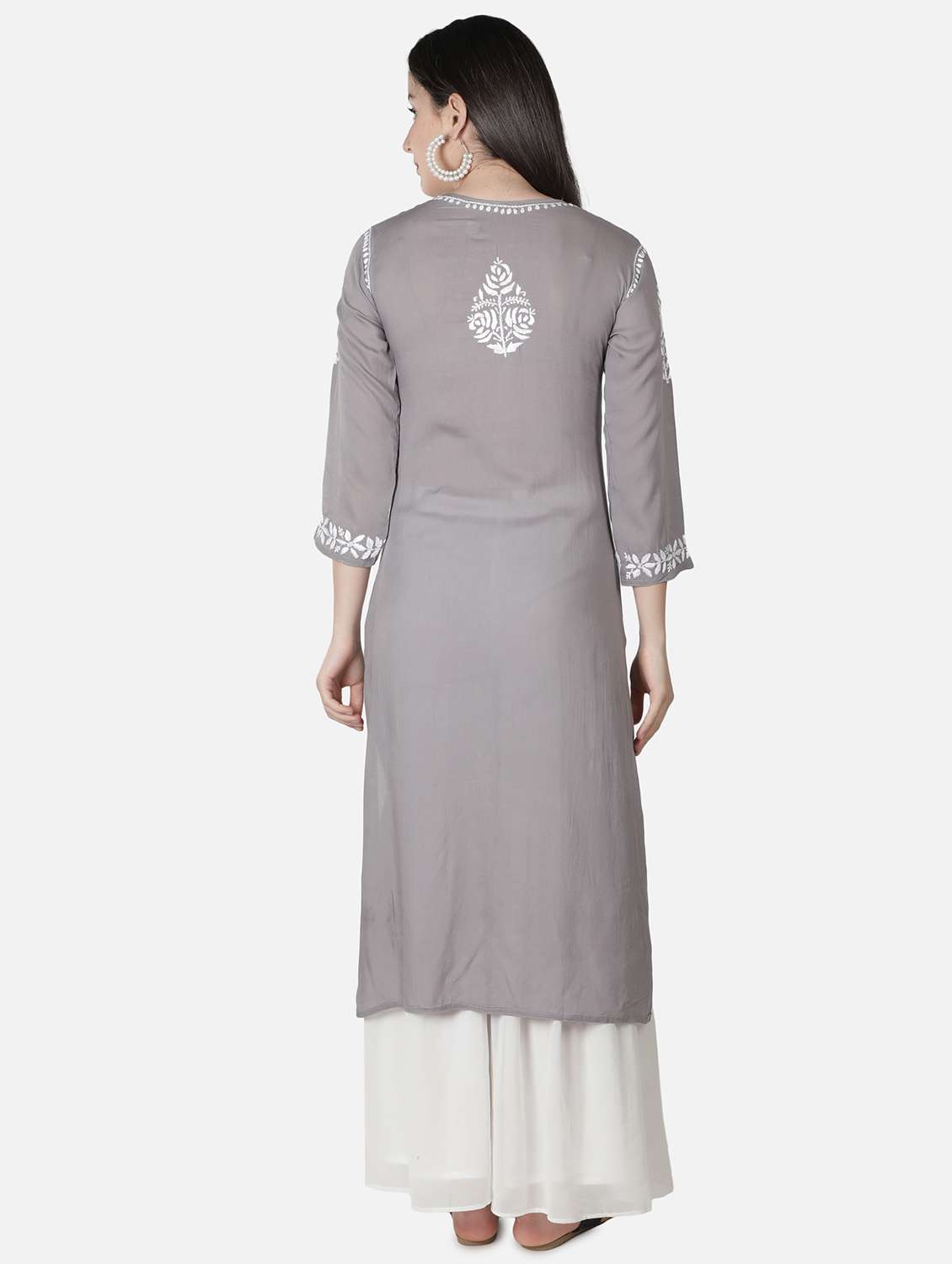 grey chikankari straight kurta - 18304822 -  Standard Image - 3