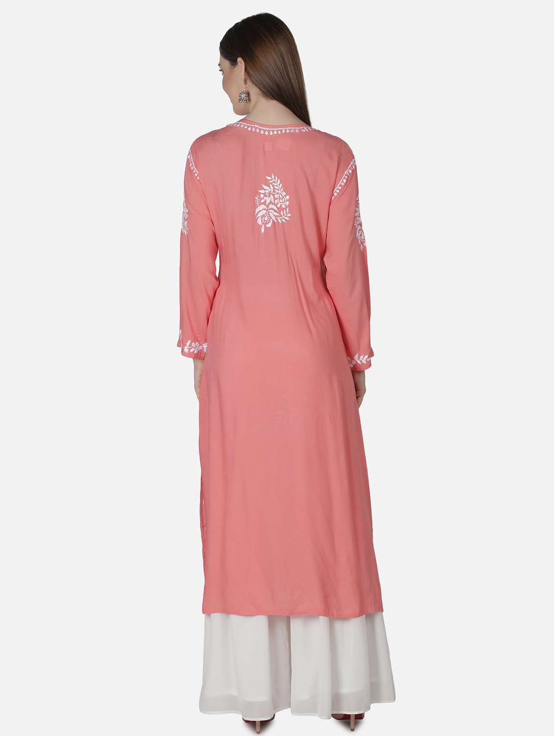 pink chikankari straight kurta - 18304824 -  Standard Image - 3