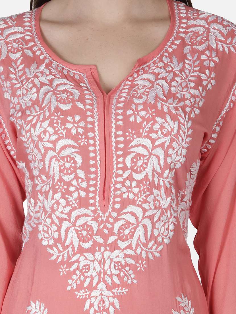 pink chikankari straight kurta - 18304824 -  Standard Image - 5