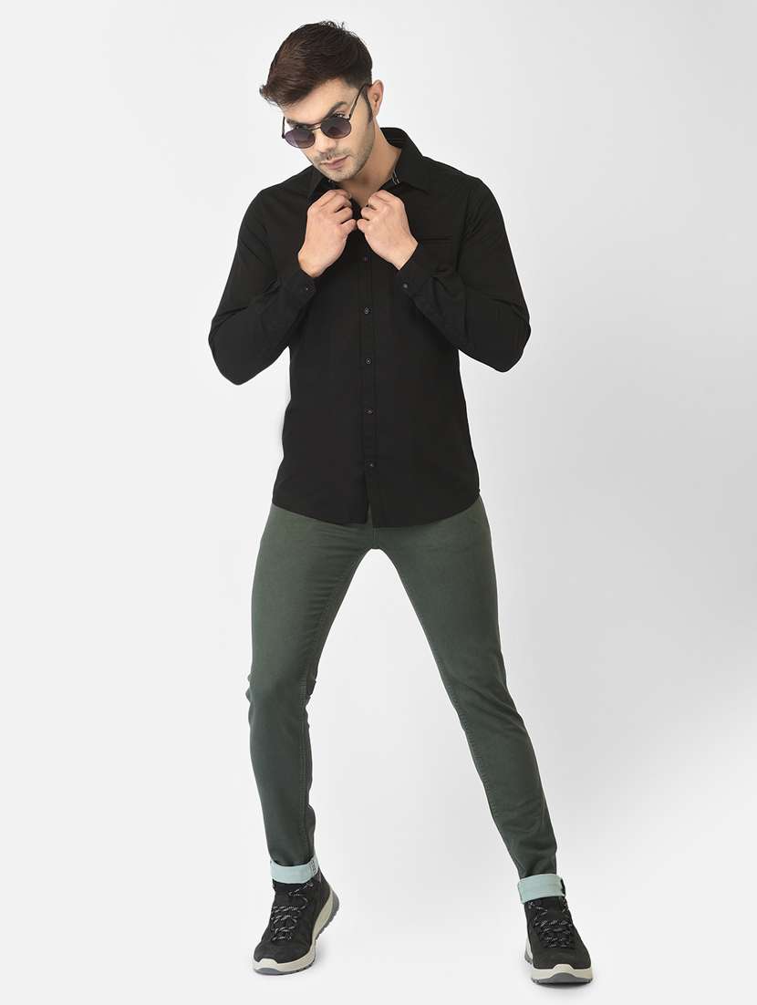black solid casual shirt - 18304974 - Standard Image - 3
