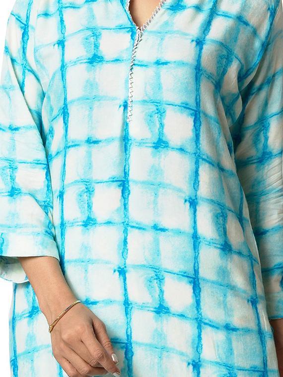 turquoise checked straight kurta - 18305278 - Standard Image - 3