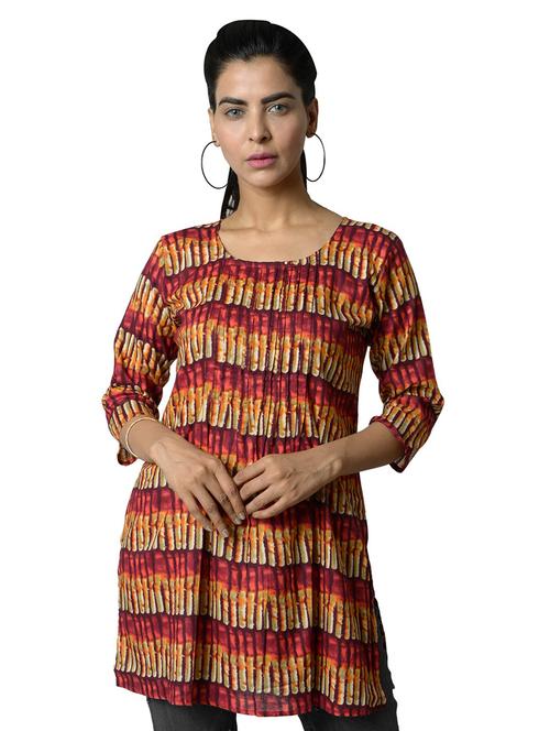 three quarter sleeved printed regular top - 18305287 -  Standard Image - 0