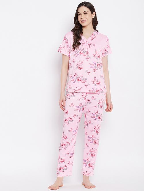 v-neck printed nightwear pajama set - 18305801 - Standard Image - 0