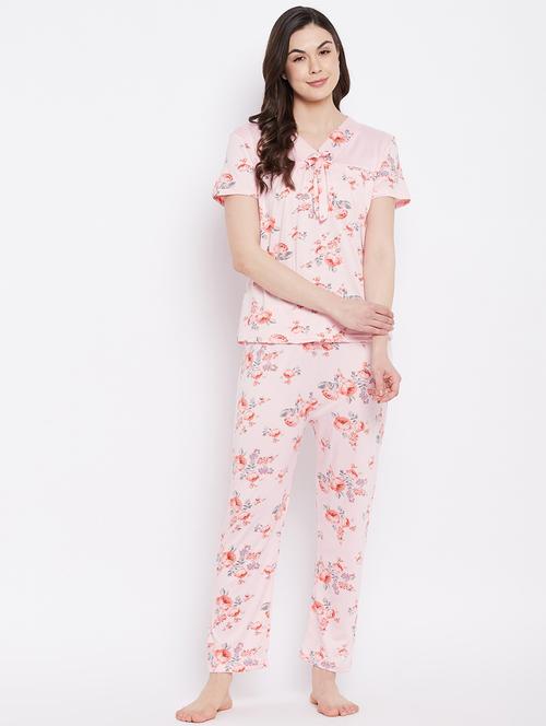 v-neck printed nightwear pajama set - 18305804 - Standard Image - 0