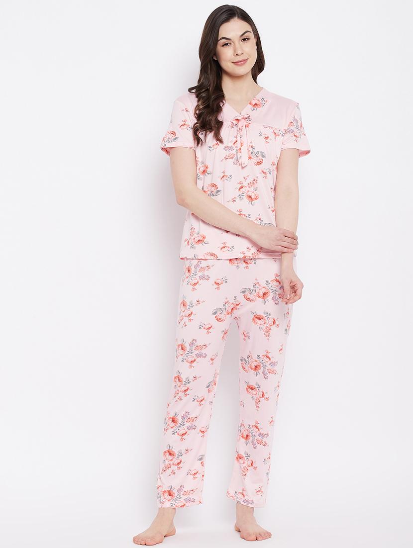 v-neck printed nightwear pajama set - 18305804 - Zoom Image - 0
