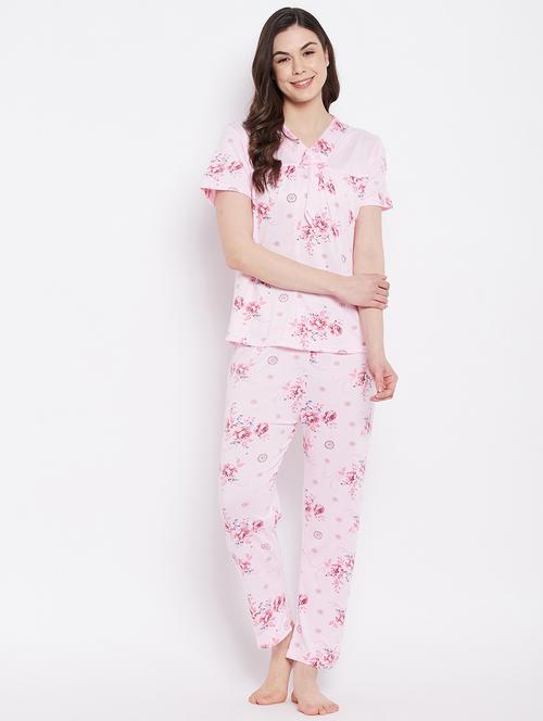 v-neck printed nightwear pajama set - 18305805 -  Standard Image - 0
