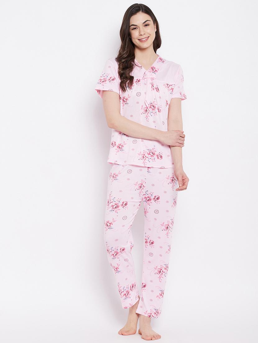 v-neck printed nightwear pajama set - 18305805 -  Zoom Image - 0