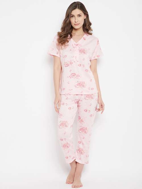 v-neck printed nightwear pajama set - 18305806 - Standard Image - 0