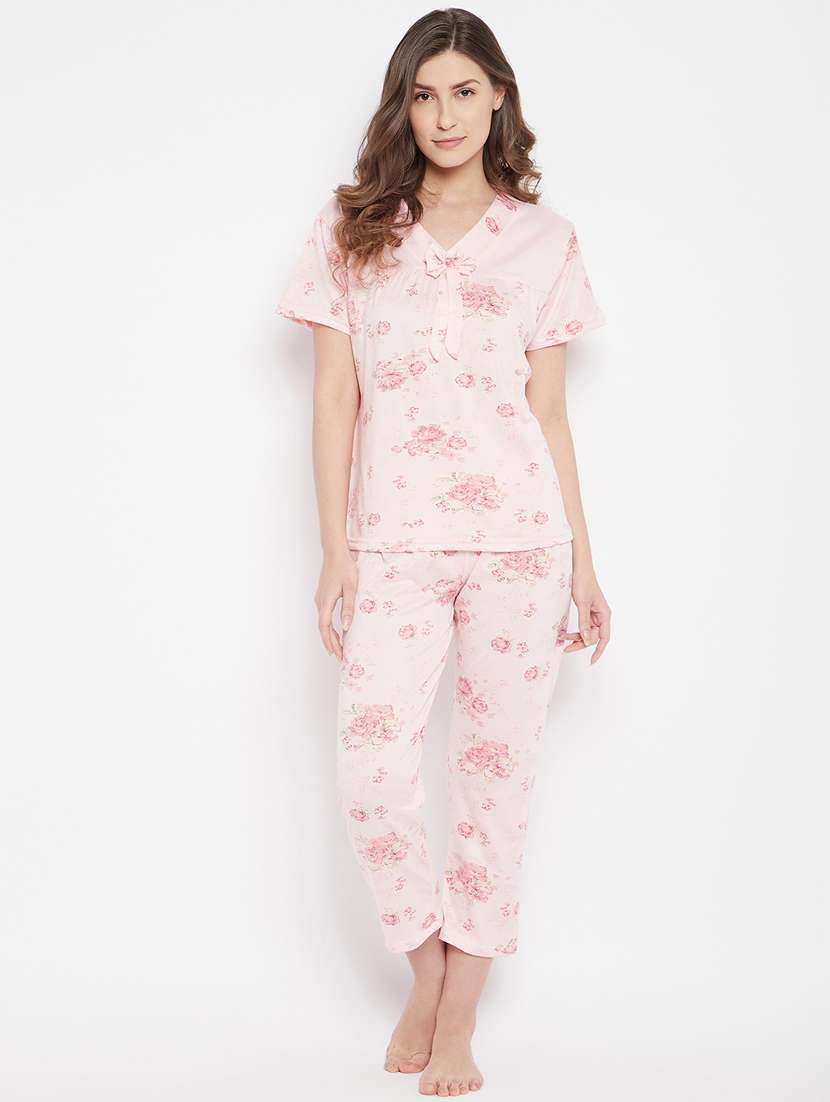 v-neck printed nightwear pajama set - 18305806 - Zoom Image - 0