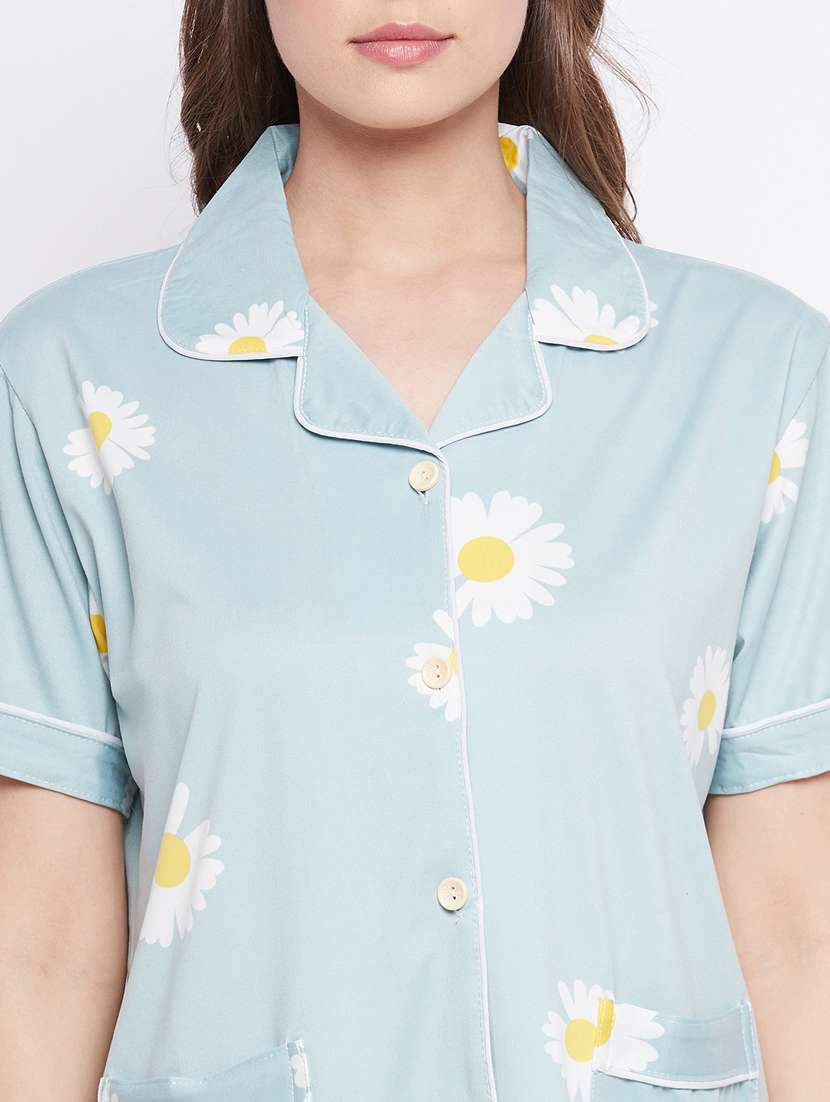 shirt collar printed nightwear pajama set - 18305832 -  Standard Image - 3