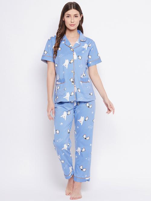 shirt collar printed nightwear pajama set - 18305833 -  Standard Image - 0