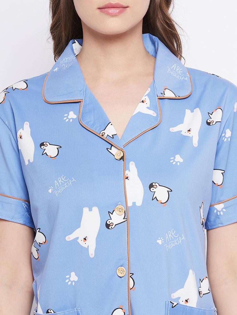 shirt collar printed nightwear pajama set - 18305833 - Standard Image - 3