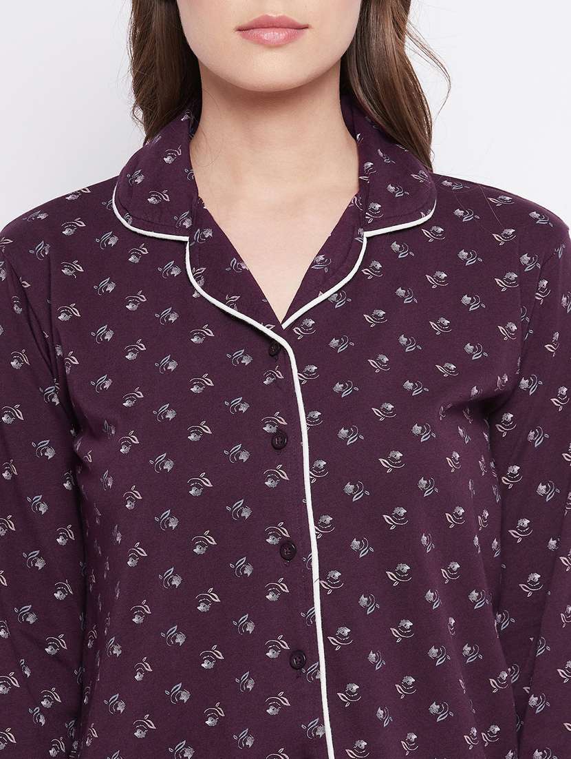 shirt collar printed nightwear pajama set - 18305847 -  Standard Image - 3