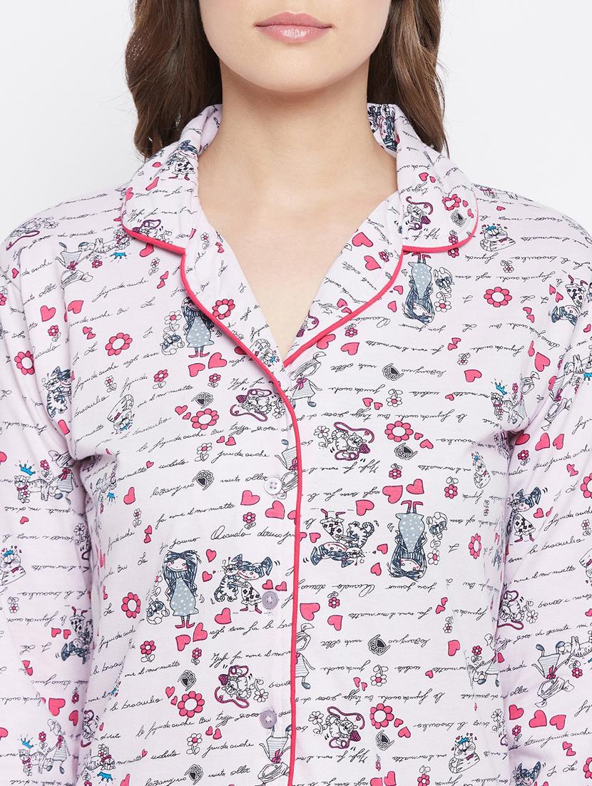 shirt collar printed nightwear pajama set - 18305849 - Standard Image - 3