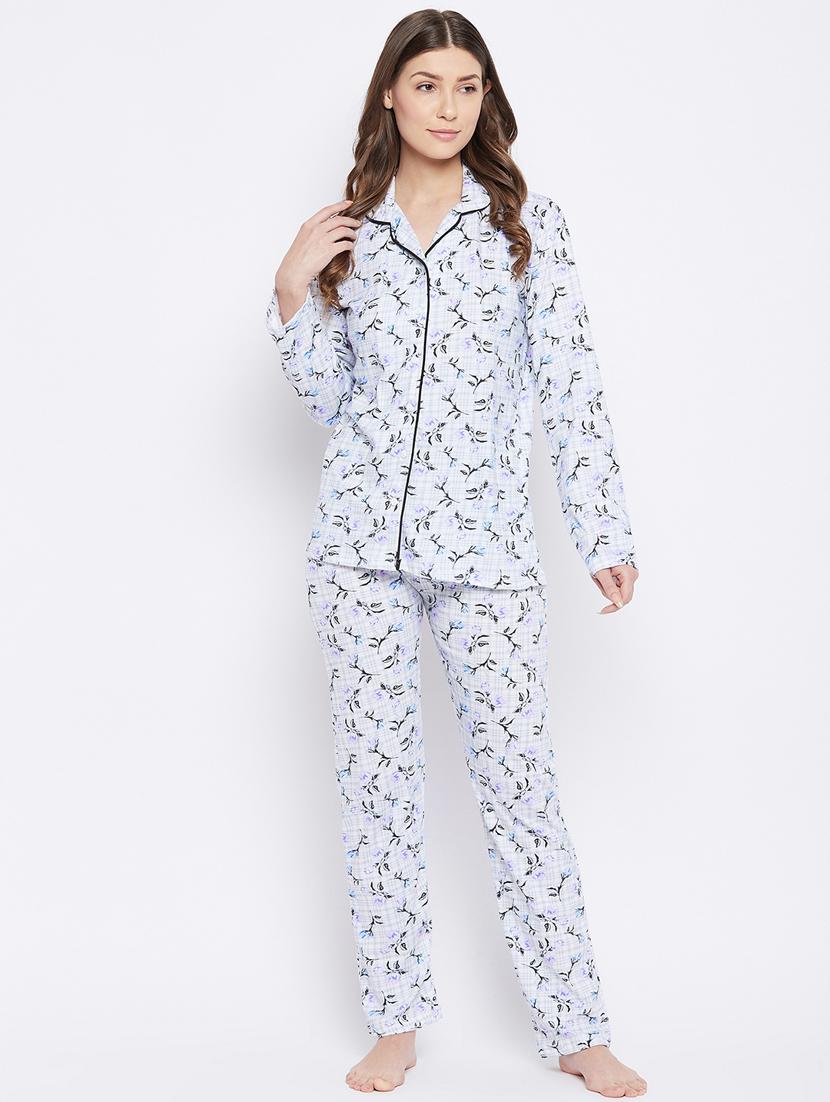 shirt collar printed nightwear pajama set - 18305851 - Zoom Image - 0