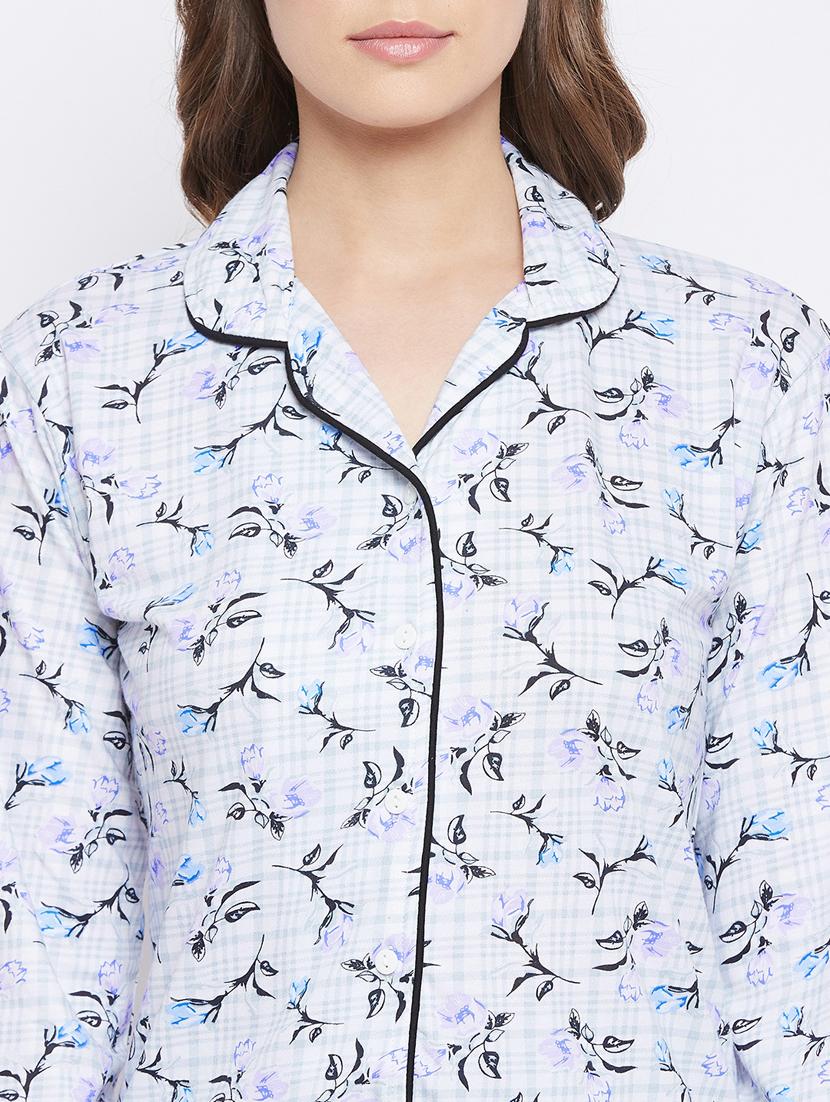 shirt collar printed nightwear pajama set - 18305851 - Standard Image - 3