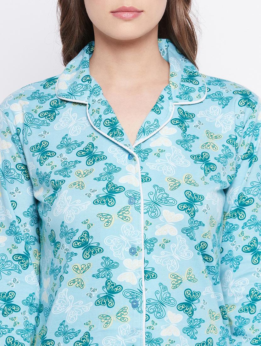 shirt collar printed nightwear pajama set - 18305852 - Standard Image - 3
