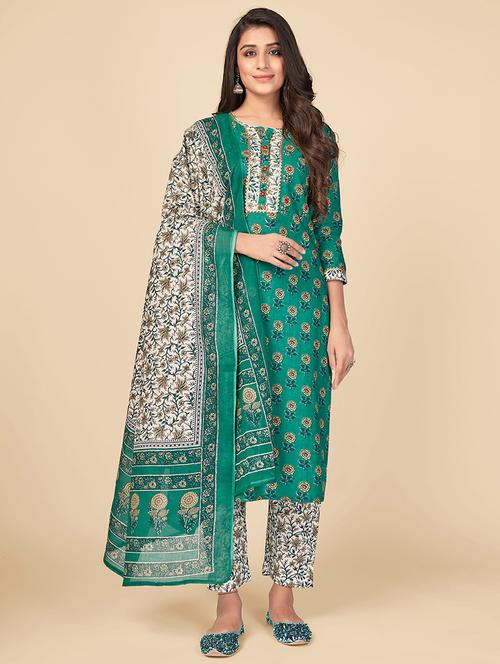 turquoise cotton suit set - 18306095 - Standard Image - 0