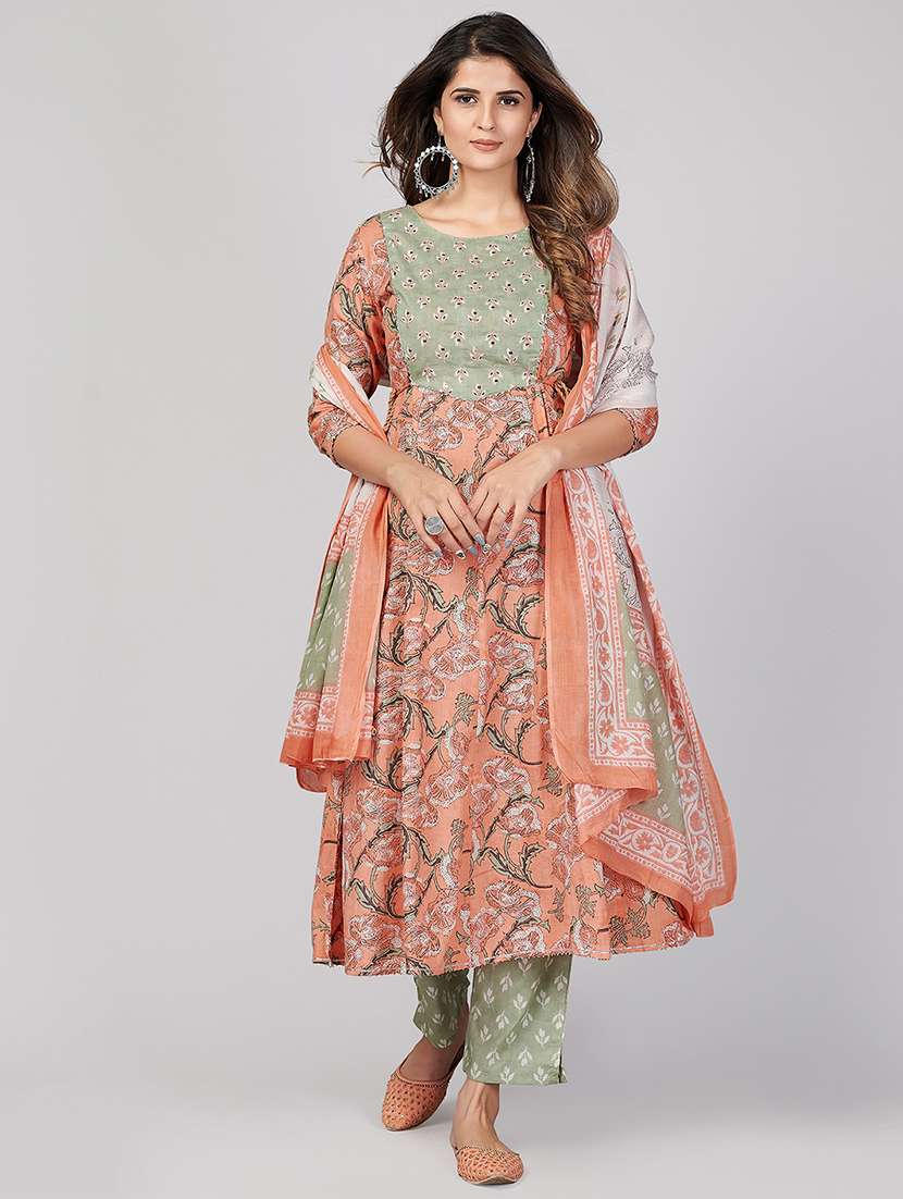 peach cotton suit  set