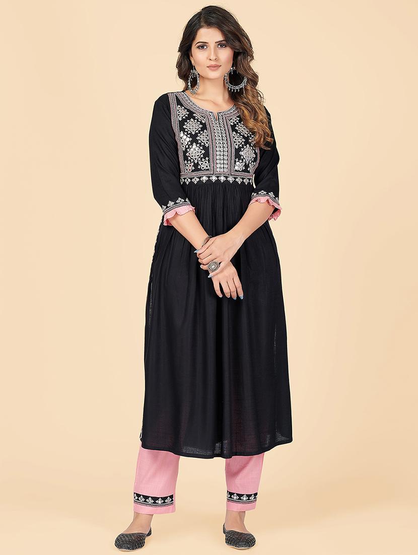 black rayon kurta pant set - 18306126 - Zoom Image - 0