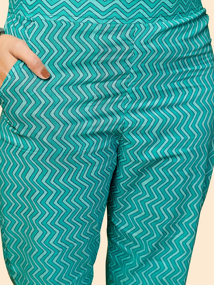 turquoise cotton kurta pant set - 18306158 - Standard Image - 3