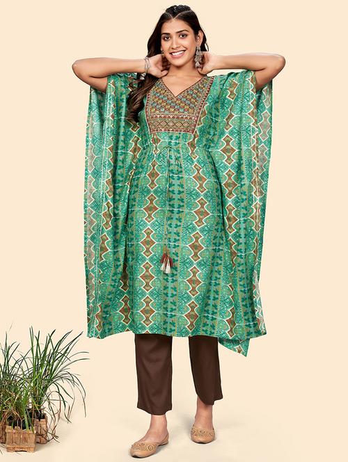 turquoise rayon kurta pant  set - 18306237 -  Standard Image - 0