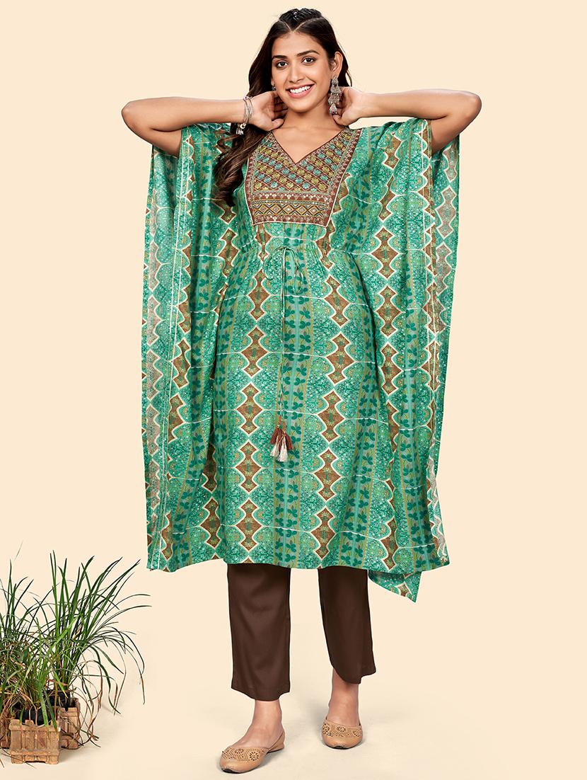 turquoise rayon kurta pant  set - 18306237 -  Zoom Image - 0