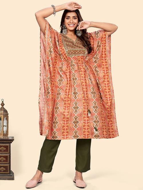 orange rayon kurta pant  set - 18306238 -  Standard Image - 0